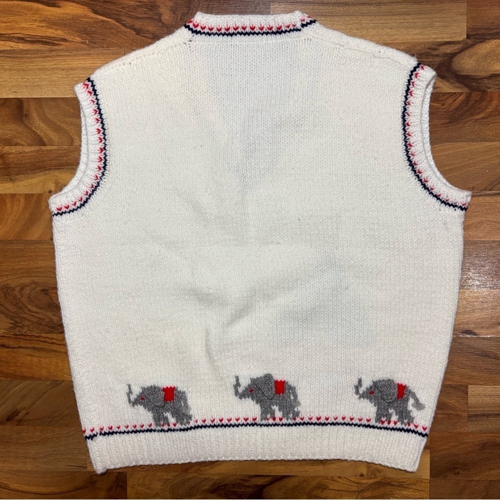 Vintage Hand Knit GOP Elephant Sweater Vest Women’s L Patriotic Red White Blue - Picture 2 of 5